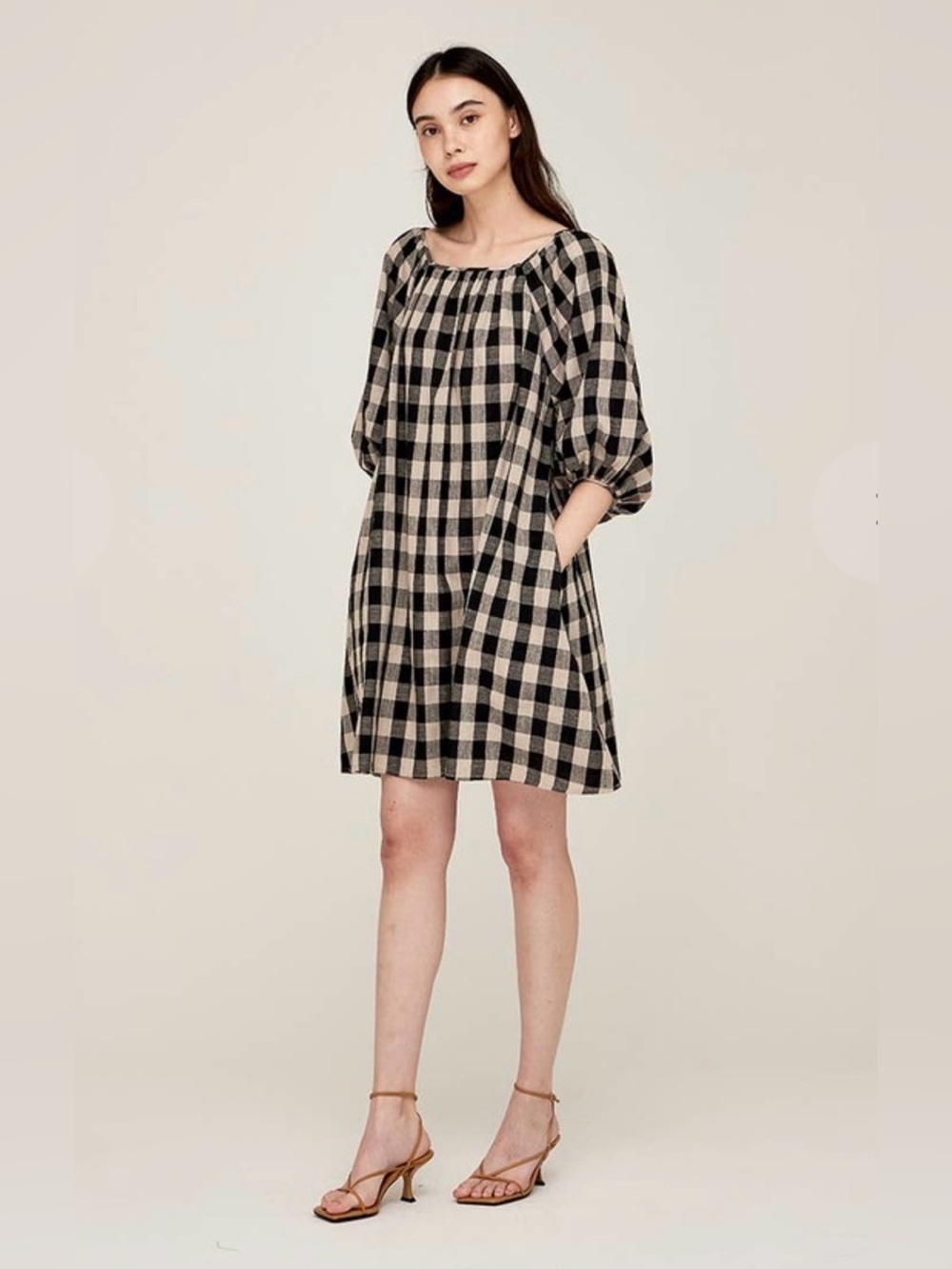 GRADE & GATHER - Square Neck Gingham Mini Dress
